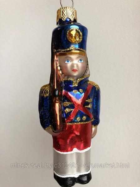 Стеклянная игрушка на елку "СОЛДАТИК" синий 11 см - фото 4 - id-p111110840