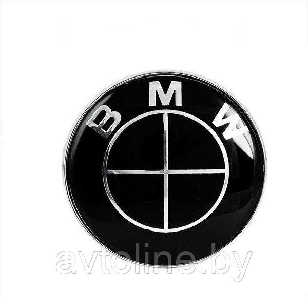 Эмблема BMW 74 мм черная (копия, серебристая основа) 51148132375-74 BK