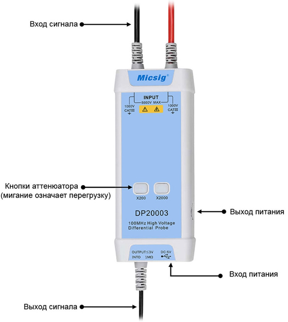 Осциллографический высоковольтный дифф. пробник Micsig DP20003 - фото 2 - id-p109334154