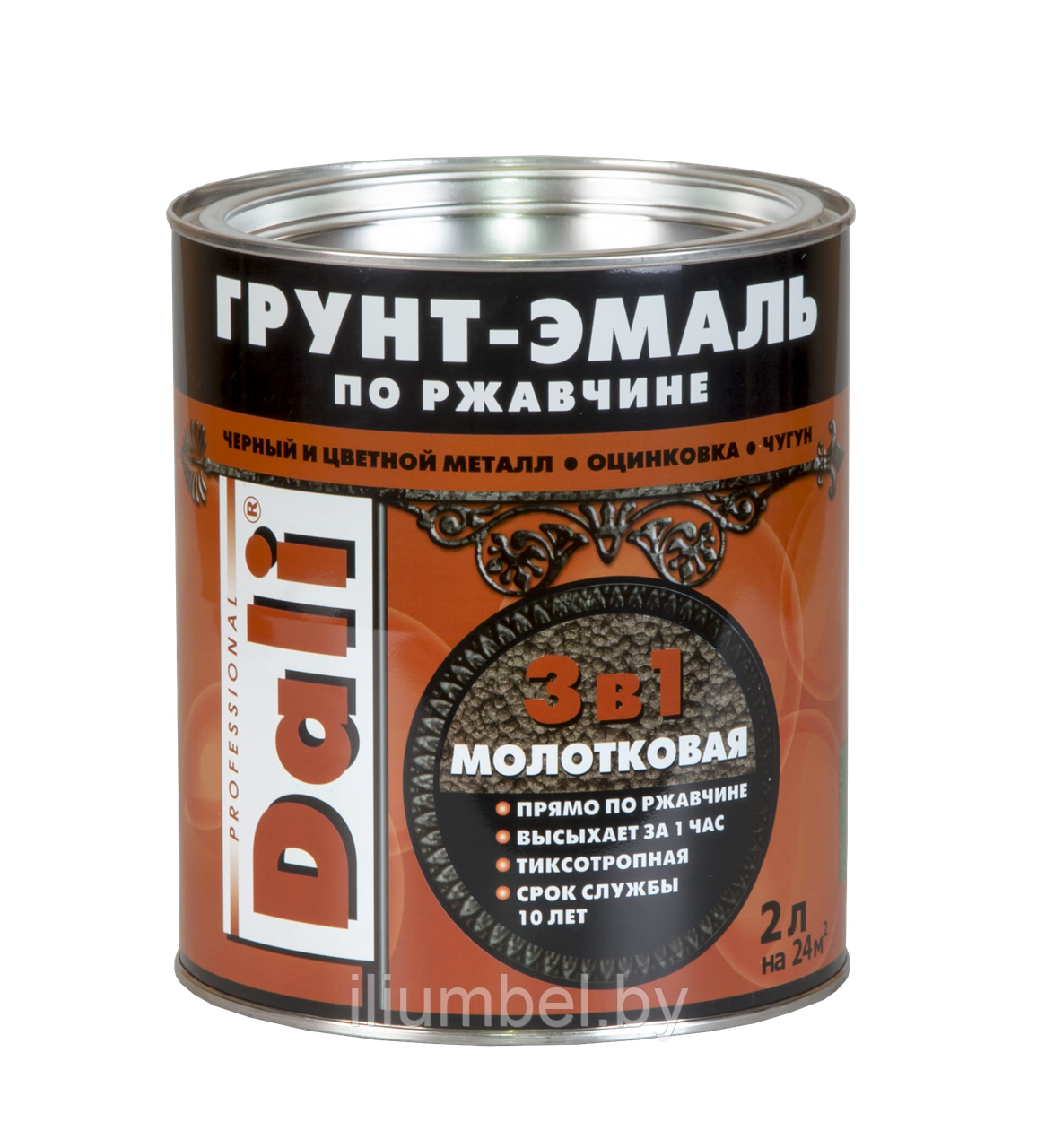 Грунт эмаль молотковая по ржавчине 3 в 1 Dali 2л, черный - фото 2 - id-p111115325