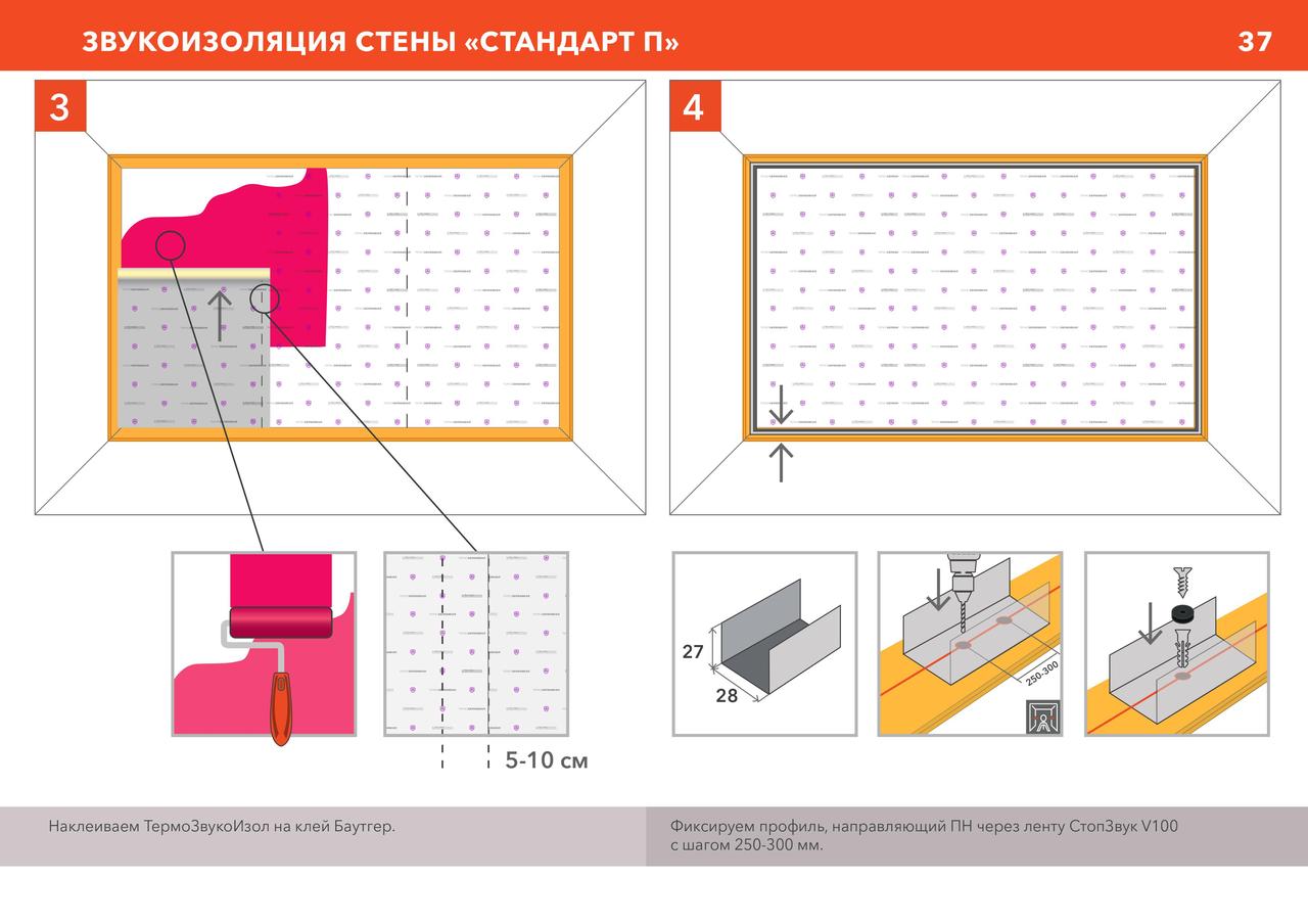 Каркасная система звукоизоляции стен «Стандарт П", толщина 68,5мм - фото 5 - id-p96180960