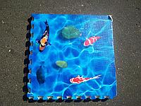 Детский термоковрик пазл 120*120 толстый, игровой развивающий теплый коврик для детей малышей рыбки
