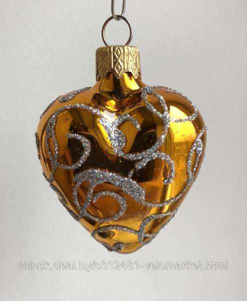Стеклянная игрушка на елку "СЕРДЕЧКО" золотое 6см - фото 1 - id-p111157634