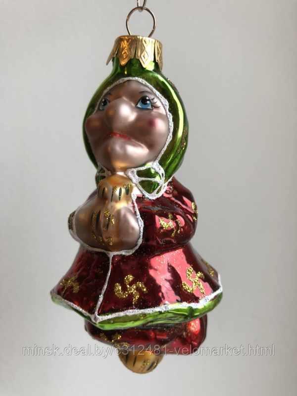 Стеклянная игрушка на елку "БАБА ЯГА" в красном платье 11,5 см - фото 1 - id-p111157804