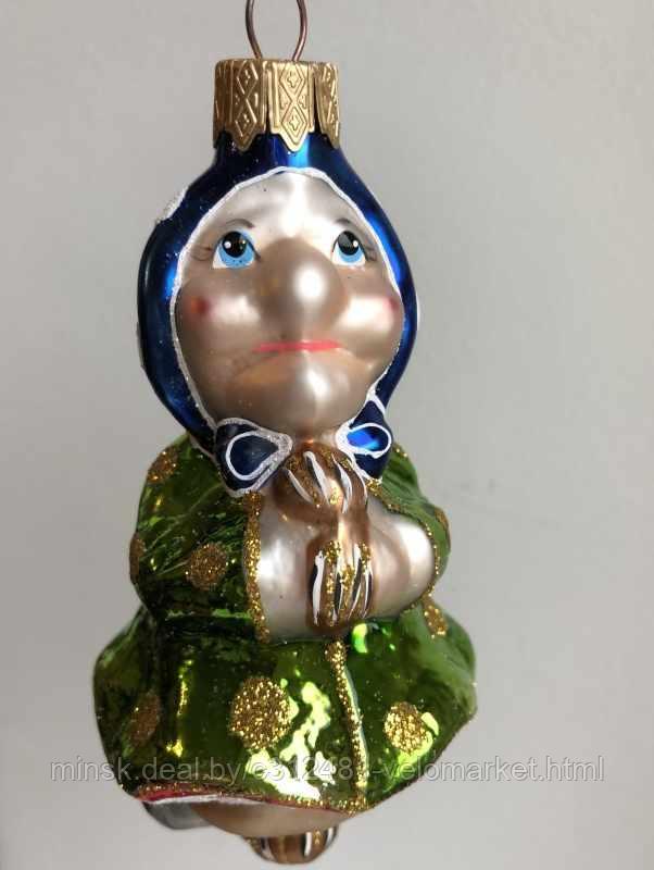Стеклянная игрушка на елку "БАБА ЯГА" в зеленом платье 11,5 см - фото 1 - id-p111157807
