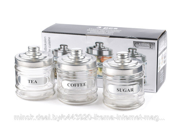 Набор банок для чая/кофе/сахара стеклянные 3 шт. 300 мл (арт. 61188, код 286009) - фото 1 - id-p111164555