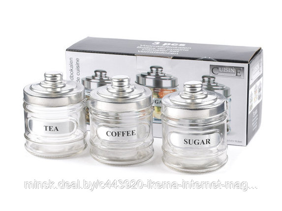 Набор банок для чая/кофе/сахара стеклянные 3 шт. 300 мл (арт. 61188, код 286009), фото 2