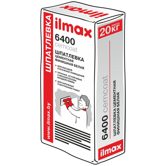 Шпатлевка Илмакс 6400 ilmax 6400 Cemcoat, 20кг, цементная финишная