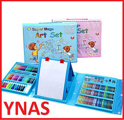 Детский игровой набор для юного художника с мольбертом 208 предметов для девочек и мальчиков