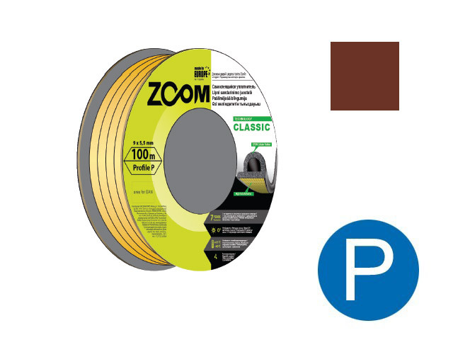Уплотнитель "P" коричневый 9x5,5мм сдвоенный профиль (2х50м) ZOOM CLASSIC - фото 1 - id-p111186750