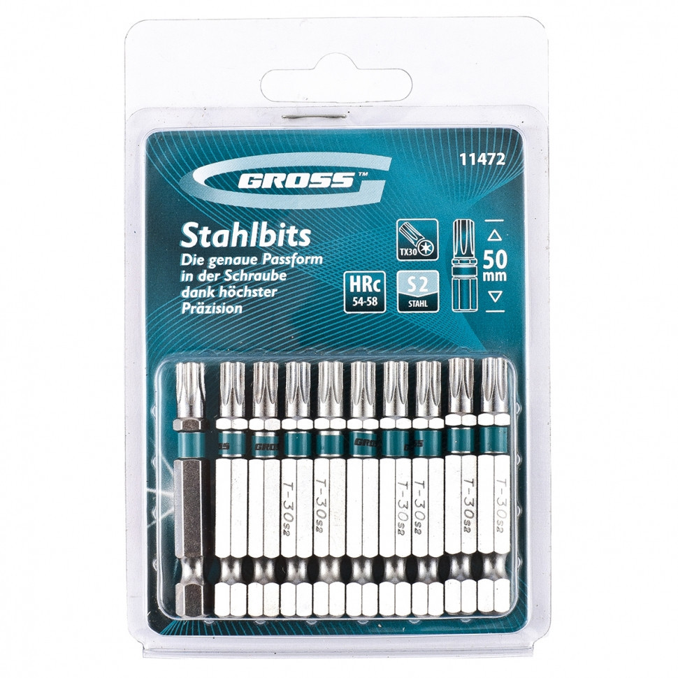 Набор бит TORX 30х50, сталь S2, 10 шт //GROSS 11472