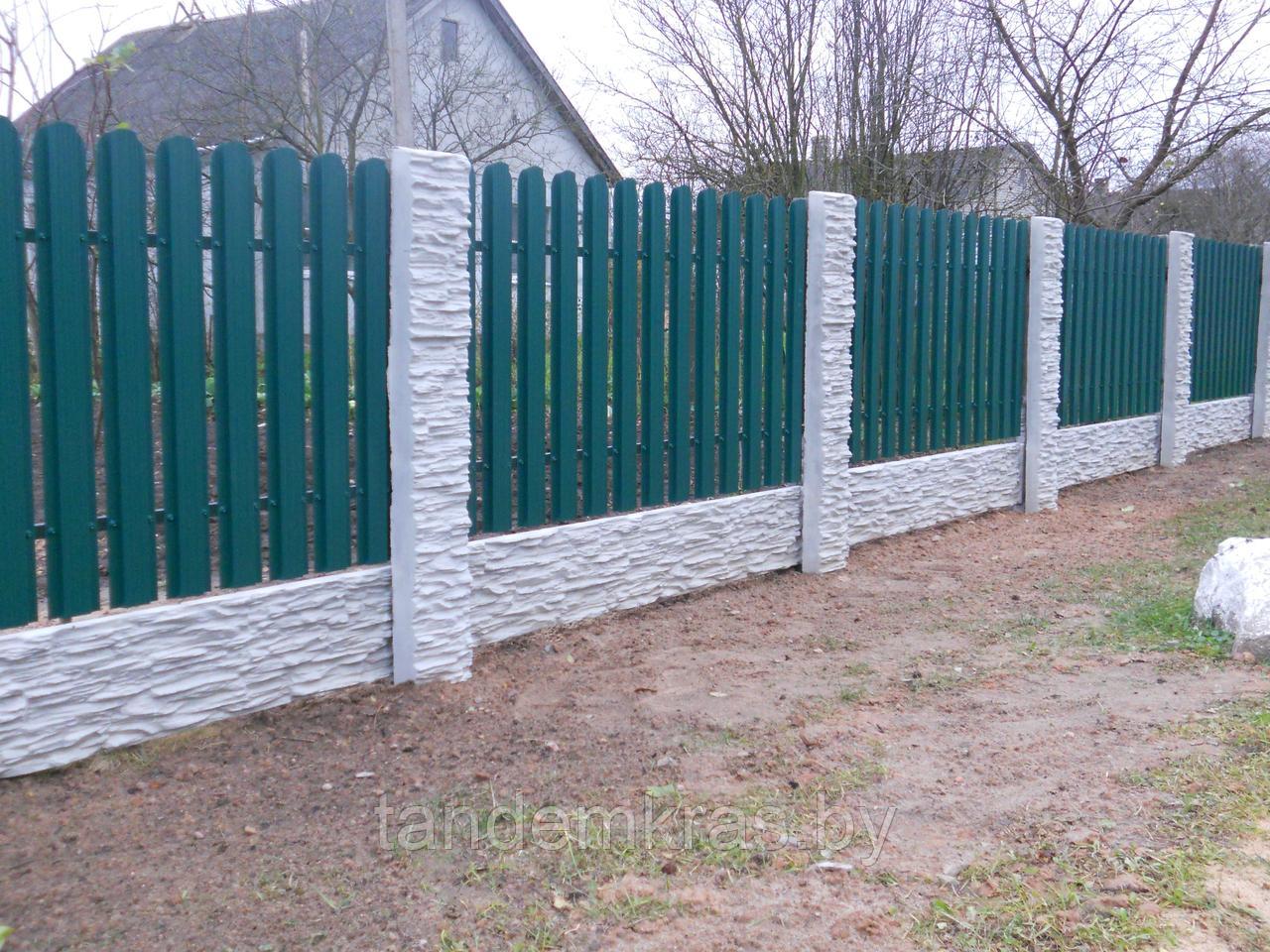 Бетонный забор «Скала» комбинированный с металлическим штакетником - фото 5 - id-p6014925