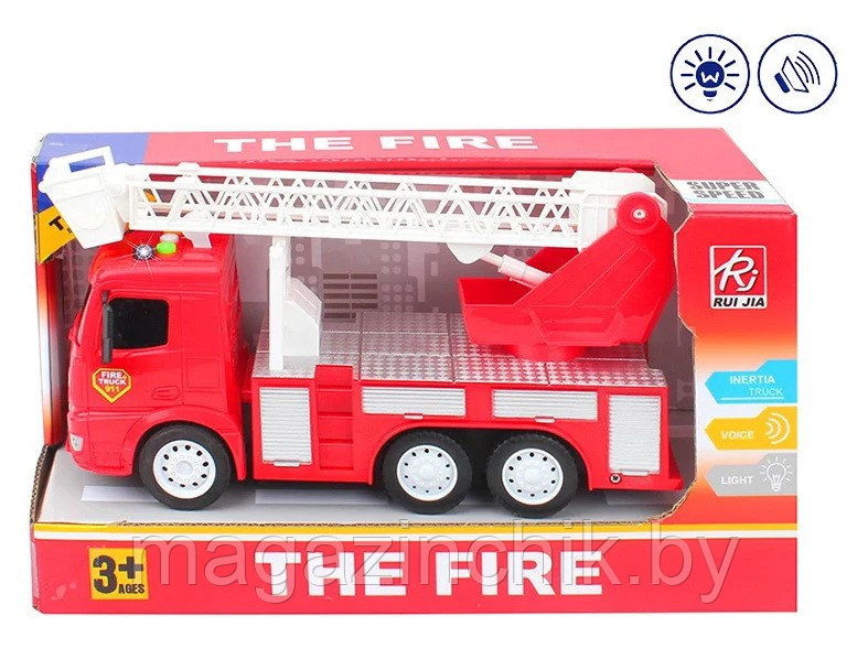 Пожарная машинка инерционная RJ009, со светом и звуком - фото 1 - id-p111263346