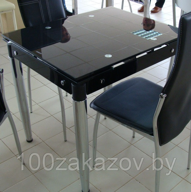 Стеклянный кухонный стол 800/1200*650. Раскладной стол трансформер 6069-3 - фото 2 - id-p6318294