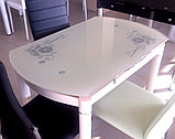 Стеклянный  раздвижной  стол 595*980. Кухонный   стол трансформер 6069-2 бежевый с цветами, фото 2