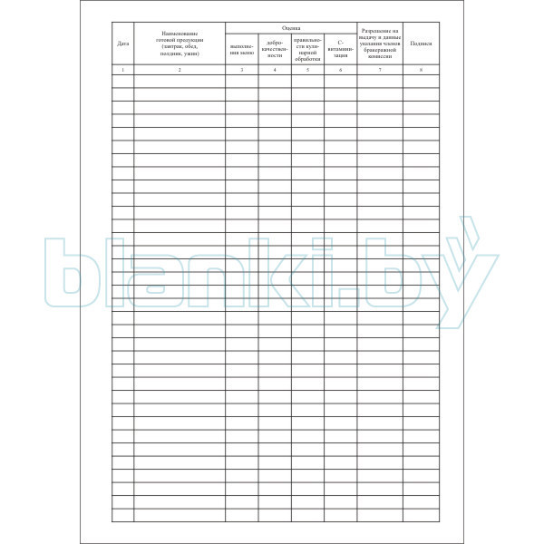 Журнал по контролю за качеством готовой пищи (Бракеражный для учреждений образования)