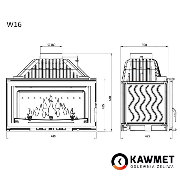Каминная топка Kaw-Met W16 Premium 14,7кВт - фото 2 - id-p95090269