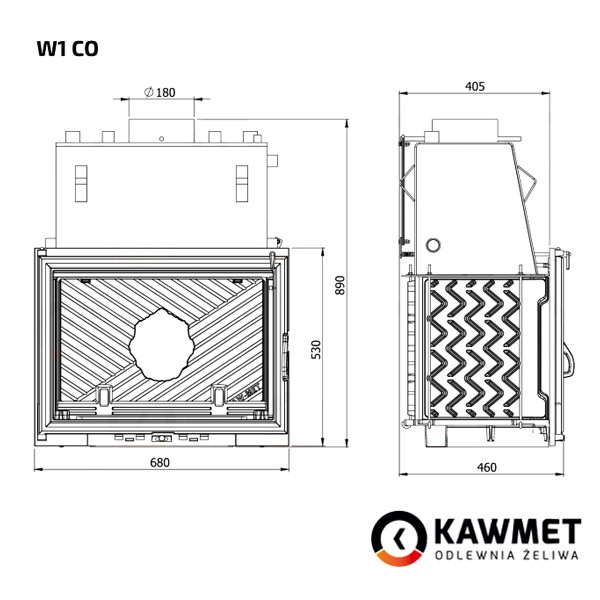 Каминная топка Kaw-Met W1 CO с водяным контуром 18.7 кВт - фото 2 - id-p95352188