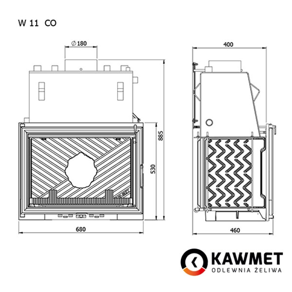 Каминная топка Kaw-Met W11 CO с водяным контуром 18 кВт - фото 4 - id-p95352226