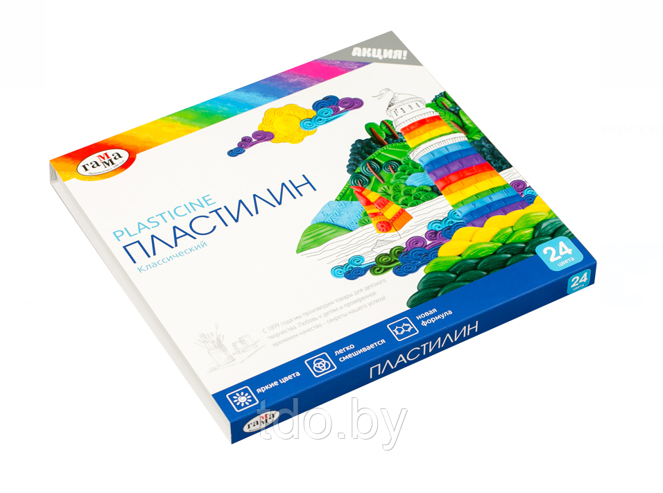 Пластилин Гамма "Классический", 24 цветов, 480г, со стеком, картон