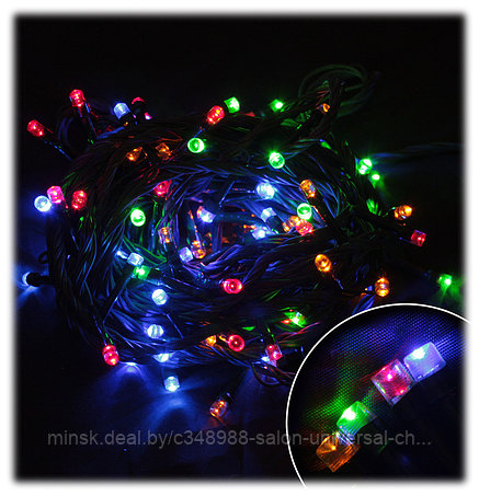 Электрогирлянда светодиодная LED100-5-MC (зеленый шнур), фото 2