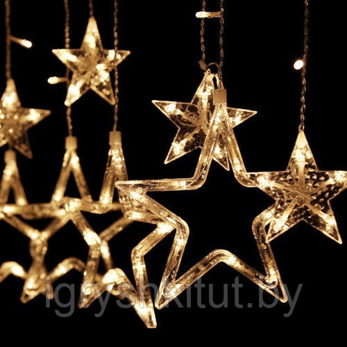 Новогодняя гирлянда на окно "Звёзды бахрома", длина 3м, цвет ЖЁЛТЫЙ - фото 2 - id-p111565286