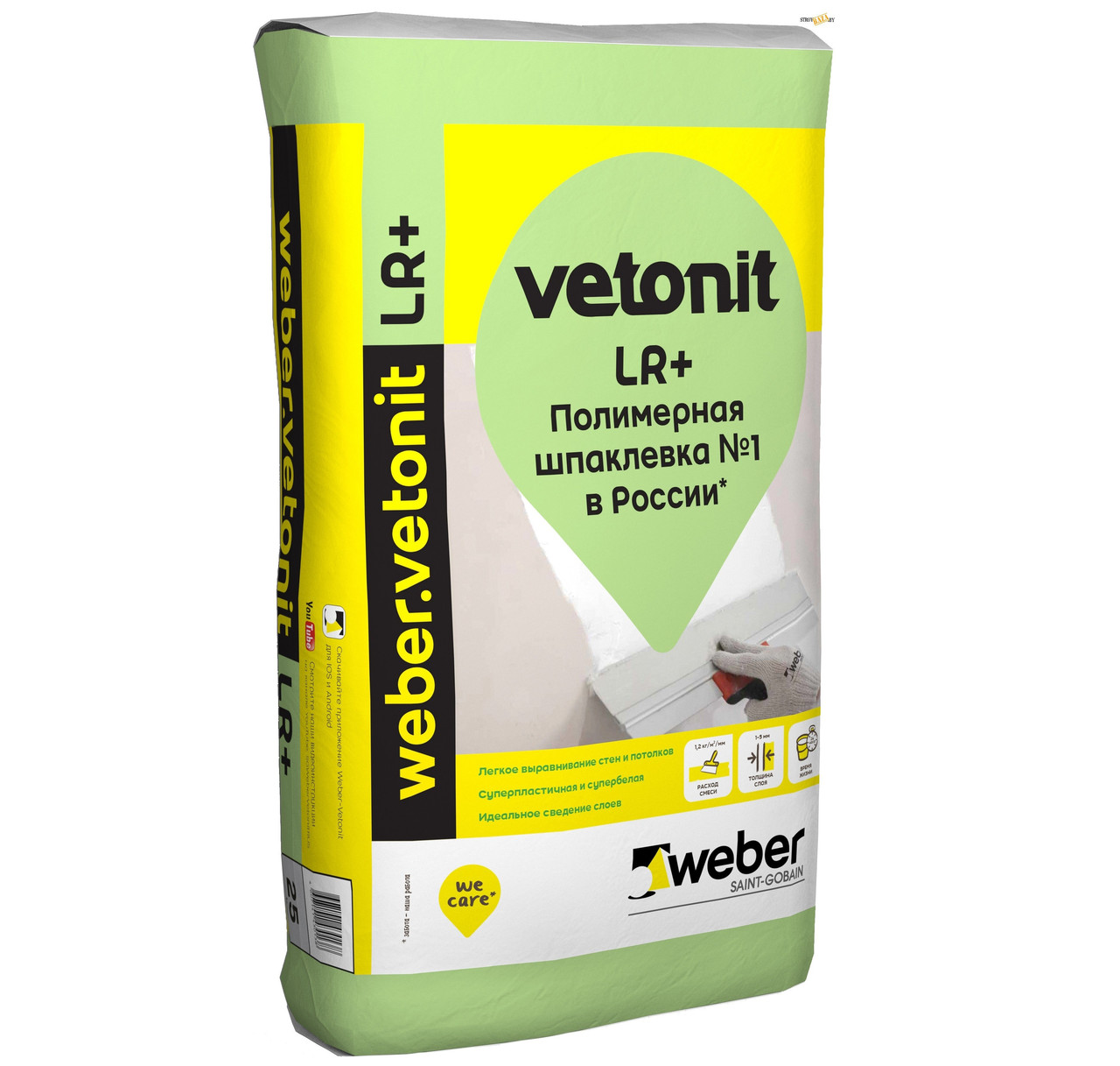 Шпаклевка Вебер Ветонит ЛР+, 20 кг, полимерная финишная белая, Weber vetonit LR+
