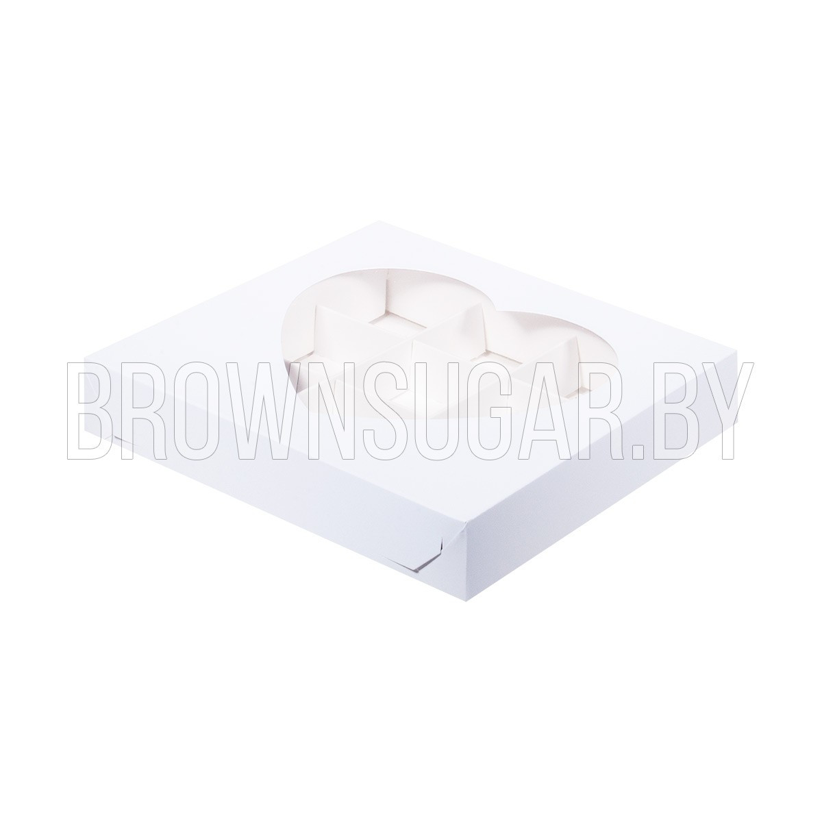 Коробка для 9 конфет Белая с окошком Сердце (Россия, 160х160х30 мм) - фото 1 - id-p111496436