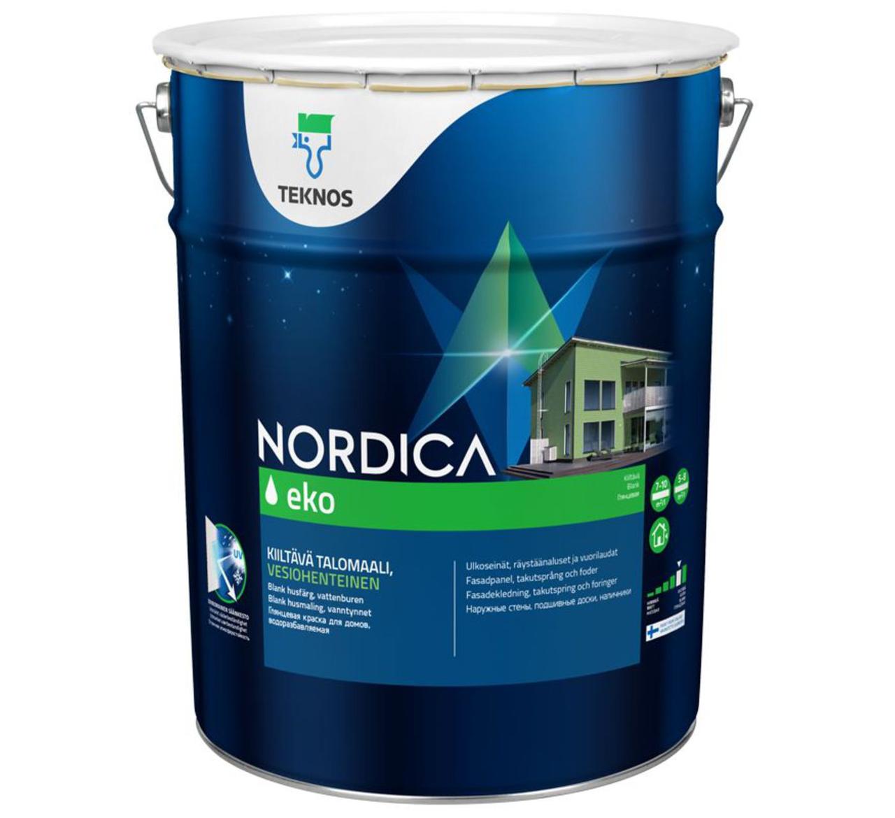 Краска ТЕКНОС Нордика ЭКО, база 1, 9 л., для деревянных фасадов NORDICA EKO HOUSE PAINT BASE1, 9,0л