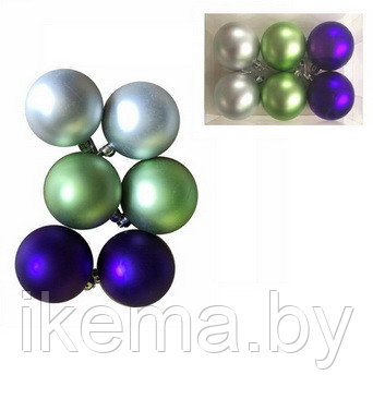 Набор елочных шаров "Ассорти фиолетовое, зеленое, серебряное" (набор 6 шт., д=6 см.) арт. 78780, фото 2
