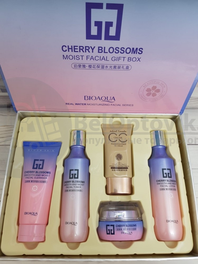 Набор с 5-ти ступенчатой системой ухода за всеми типами кожи лица Bioaqua Cherry Blossoms с сакурой (пенка для - фото 4 - id-p111667368