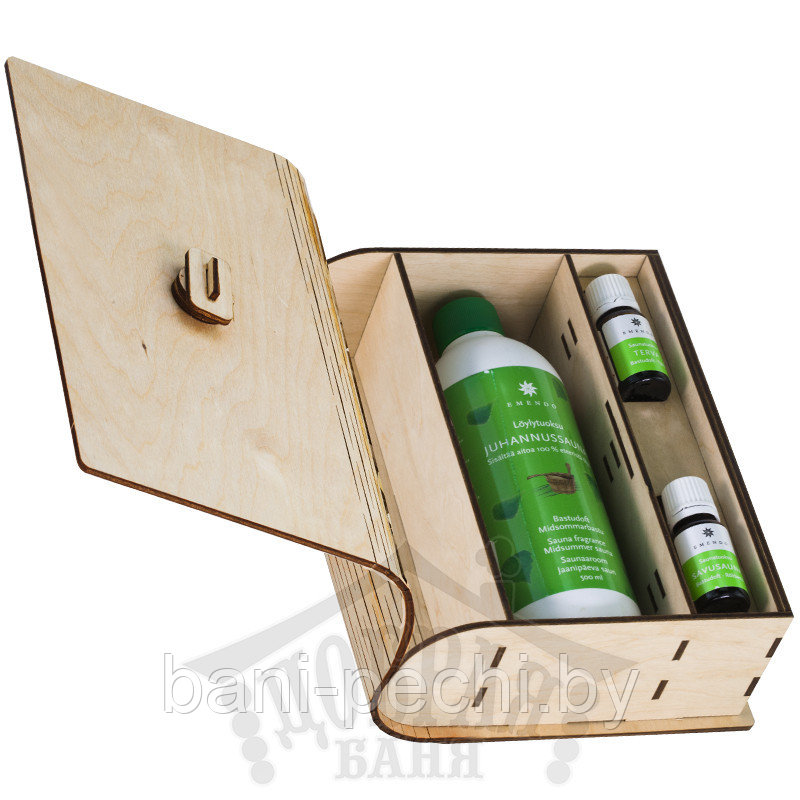 Деревянный набор для сауны Книга Добрая баня с ароматами 500 мл (летний праздник) и 2 по 10 мл (на выбор) 2-й