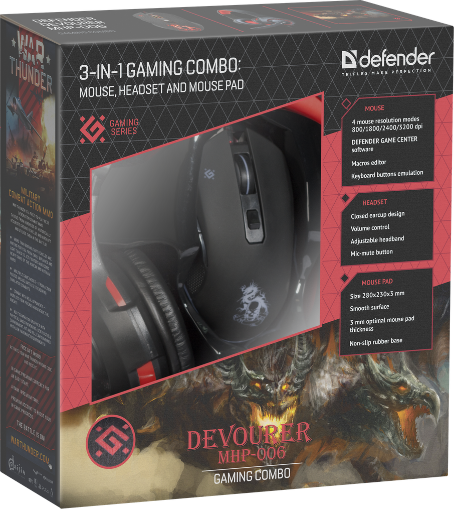 Игровой набор Defender Devourer MHP-006 мышь+гарнитура+ковер