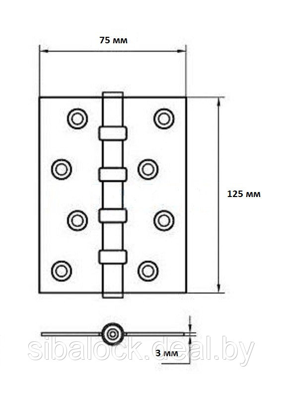 Петля дверная стальная универсальная 4BB 5"x3"x3mm SN - фото 3 - id-p110716855