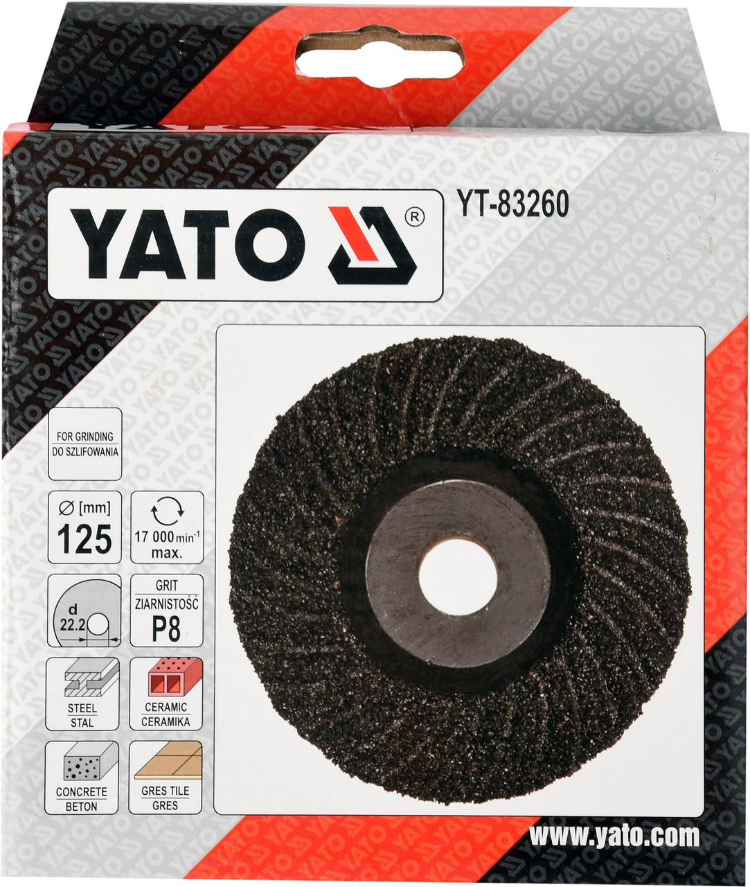 Круг абразивный шлифовальный универсальный 125мм P 8 "Yato" YT-83260 - фото 2 - id-p111782093