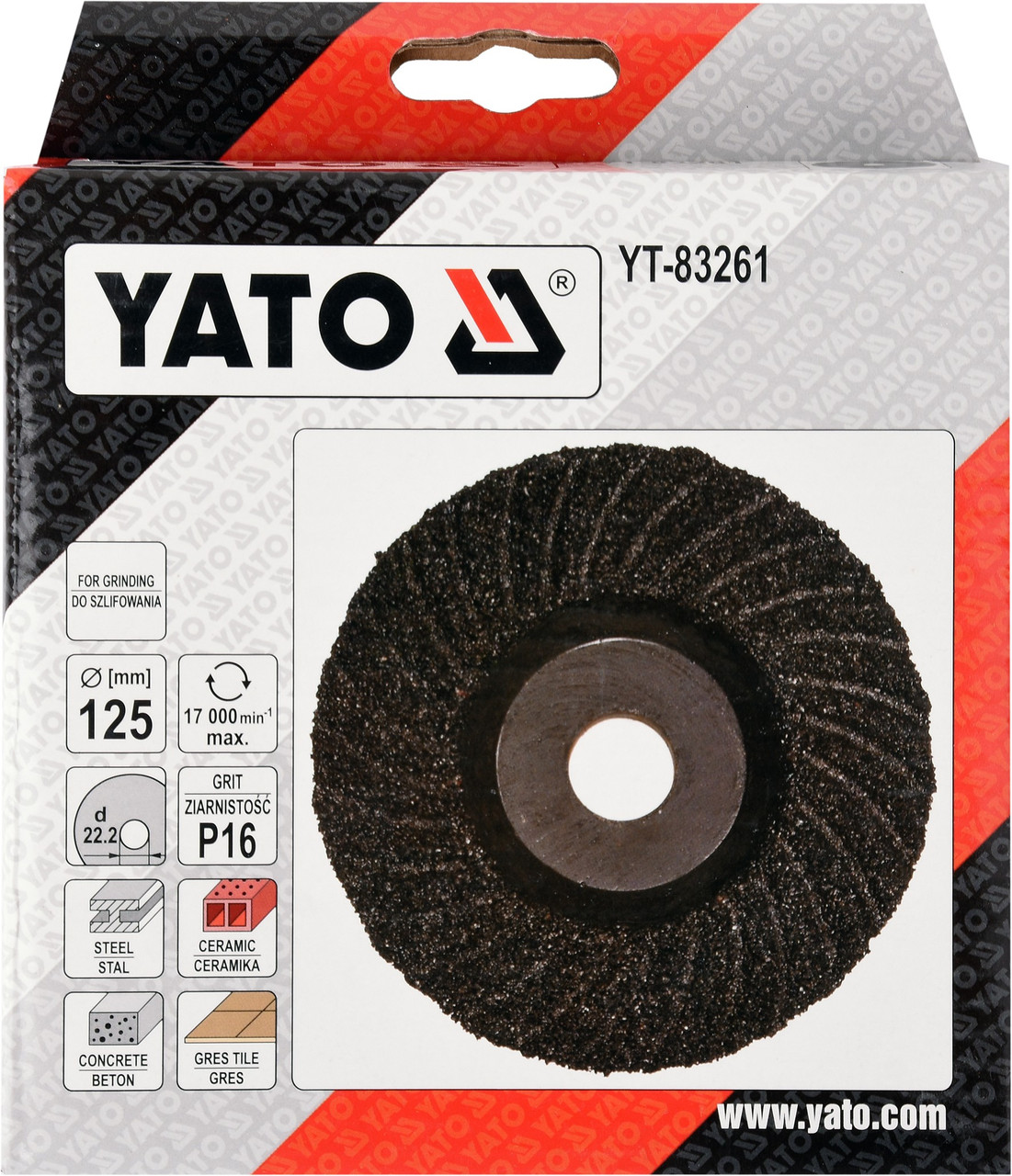 Круг абразивный шлифовальный универсальный 125мм P 16 "Yato" YT-83261 - фото 2 - id-p111782603