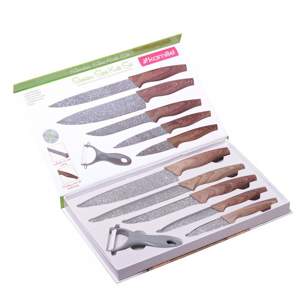Набор кухонных ножей в подарочной упаковке 6 предметов (5 ножей+пиллер) Kamille 5043 - фото 2 - id-p111780058