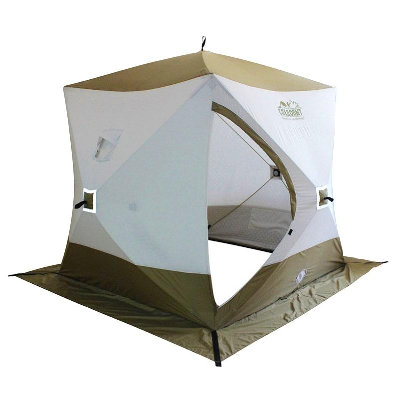 Палатка зимняя куб СЛЕДОПЫТ Premium 4 (2,1х2,1 м, 4-х местная, 3 слоя, белый/олива) - фото 1 - id-p111811134