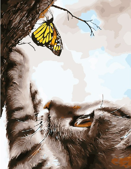 Картина по номерам Котенок и бабочка (PC4050522)