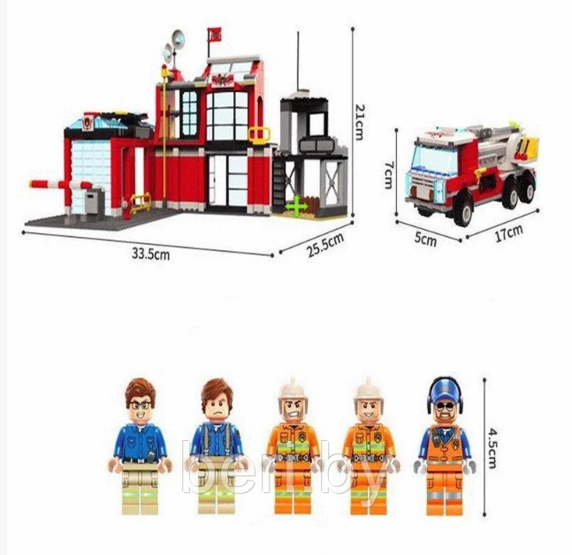 2808 Конструктор Qman "Пожарный участок" , аналог Лего LEGO, 523 детали, машина, фигурки - фото 3 - id-p111921128