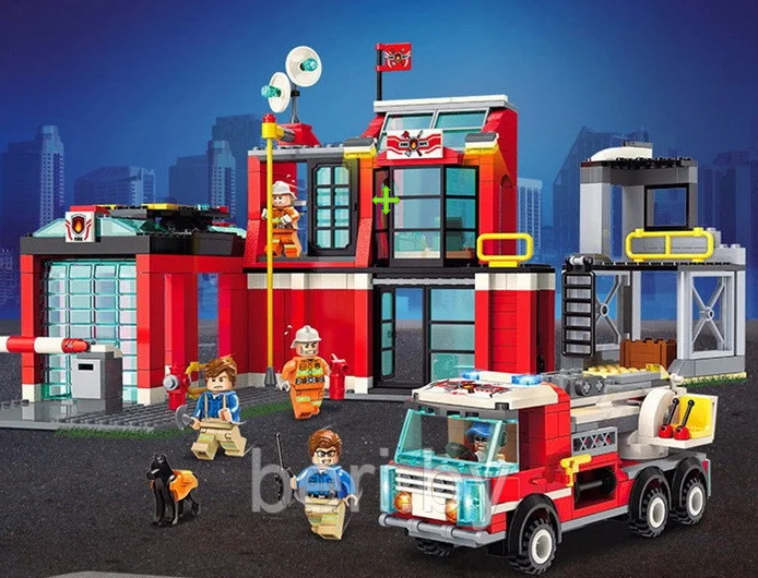 2808 Конструктор Qman "Пожарный участок" , аналог Лего LEGO, 523 детали, машина, фигурки - фото 5 - id-p111921128