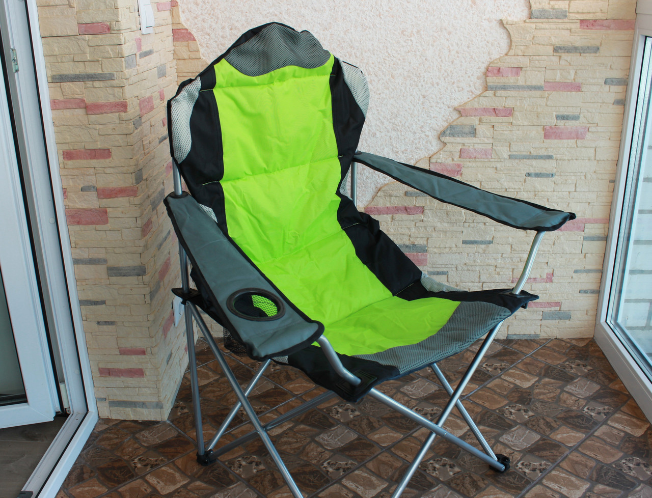 Стул туристический, складной, кресло с подлокотниками для отдыха, рыбалки, пикника (зеленый)