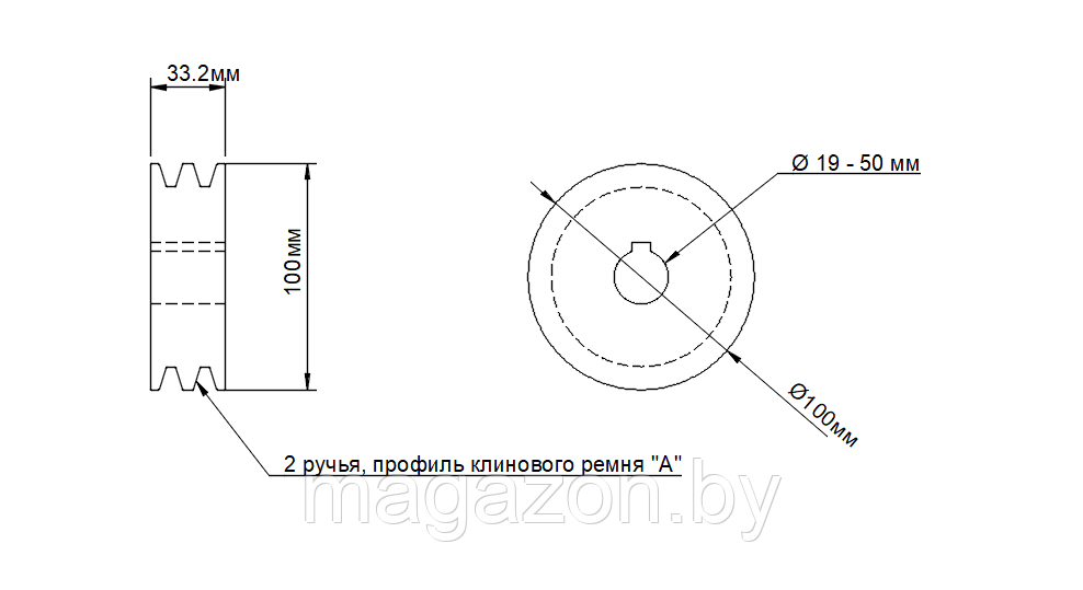 Шкив дровокола 100/38 мм, профиль А - фото 3 - id-p111976893