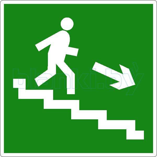 Знак Направление к эвакуационному выходу по лестнице вниз - фото 1 - id-p111200085