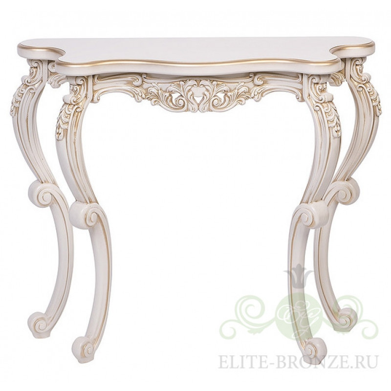 Консольный стол "Версаль 2" 910 х 805 х 320 с ручкой кольцоцвет "Слоновая кость с золотой патиной" - фото 1 - id-p111523486