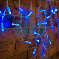 Гирлянда Айсикл (бахрома) светодиодный, 2,4х0,6м, белый провод, диоды Синие, 88 LED