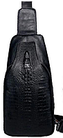 Мужская сумка Аллигатор .Кожаный слинго рюкзак Crocodile (Крокодил) Черный
