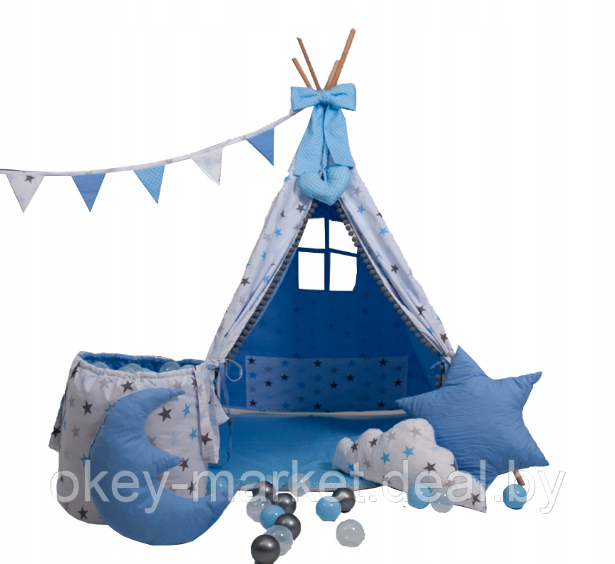 Детский вигвам Tipi все включено ( бело-голубой ) 4630t - фото 1 - id-p112102723