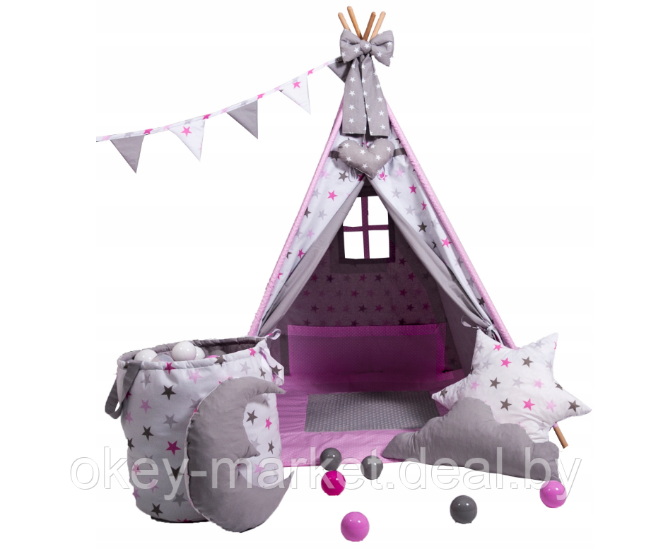 Детский вигвам Tipi все включено ( бело-розовый ) 4632t - фото 1 - id-p112102825