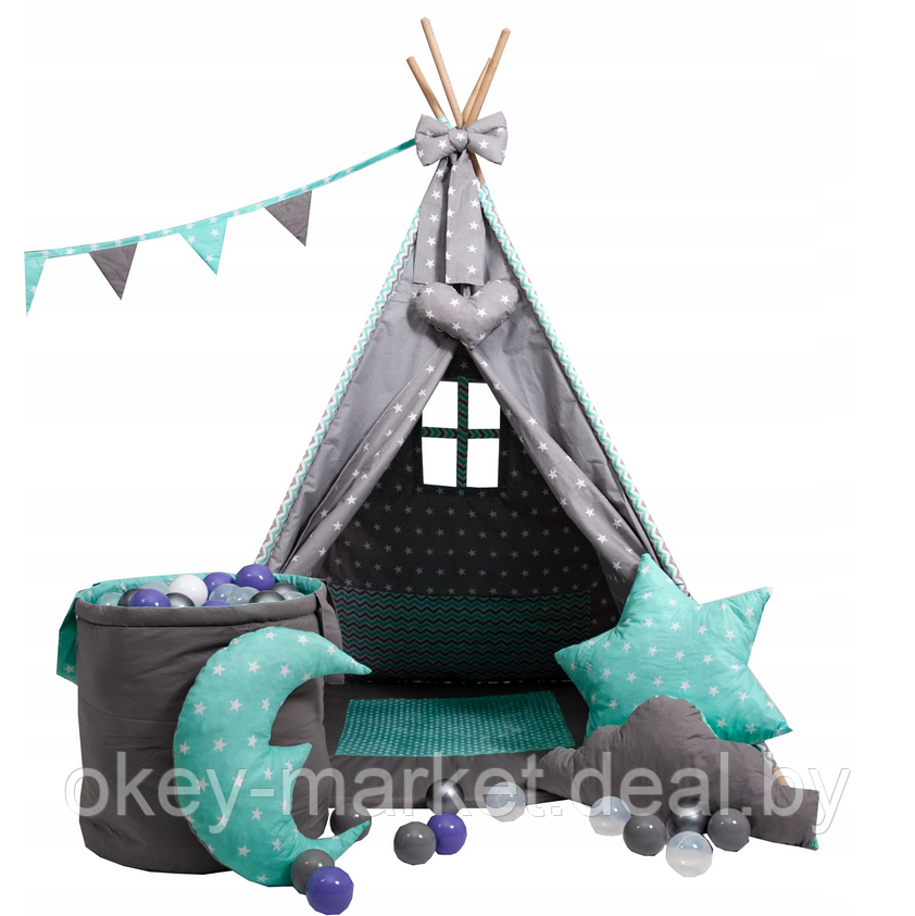 Детский вигвам Tipi все включено ( серо-бирюзовый ) 4633t - фото 1 - id-p112102866